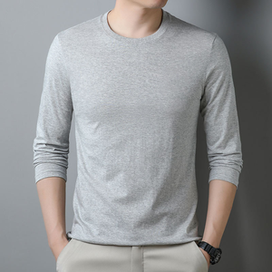 T-shirt décontracté pour homme d'été, col rond, haut à manches longues uni simple - Product Image 6