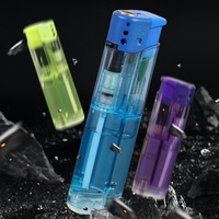 Vente en gros d'usine, nouvelle tendance, briquet jetable en plastique résistant au vent, à flamme directe, carburant au butane, capot en métal, machine publicitaire