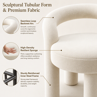 Fauteuil rembourré avec dossier incurvé et accoudoirs arrondis, couleur crème, pour salle à manger, salon, maison