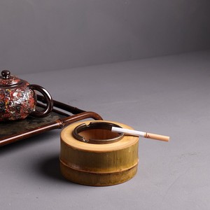 Bamboo Ashtray Round Desktop Traditional Chinese Style Made From Raw Bamboo Joints - Product Image 1
