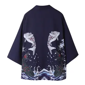 Heren Kimono Jassen Cardigan Japan Lichtgewicht Casual Zeven Mouwen Open Voorkant Jas