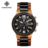 KUNHUANG 1019 jam tangan kayu alami tahan air untuk pria