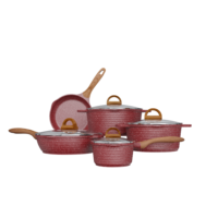 Ensemble d'ustensiles de cuisine antiadhésifs, nouveau style, avec revêtement en granit aluminium moulé, casseroles et poêles, 9 pièces