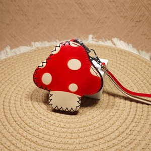 Handmade Top Grain Cow Leather Cartoon Mushroom Coin <b>Purse</b> Portable Genuine Leather Key Holder <b>Small</b> Storage Wallet - Product Image 5