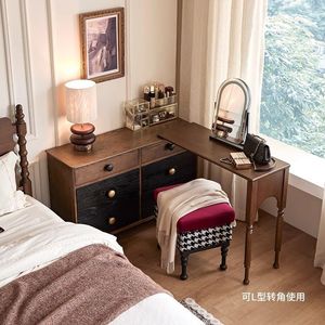 Retro Solid Wood Dressing Table With Drawers Extendable Storage Bedroom Living Room Cabinet - Product Image 3