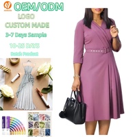 1010 robe midi à manches longues solide pli ceinture dame décontracté photos grande taille ceinture vêtements pour femmes en gros rue carrière boucle