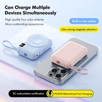 Nouvelle batterie externe portable à charge rapide magnétique sans fil avec écran LED, étanche en ABS, 15W, 10000mAh, Type-C, Li-Polymère, câbles intégrés
