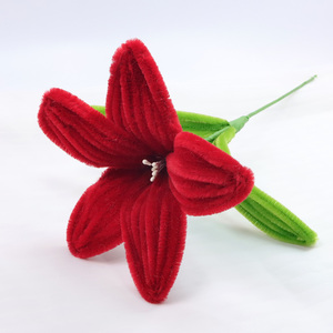 <span class=keywords><strong>Fleurs</strong></span> de lys artificielles en chenille faites à la main en gros pour mariages, fêtes et bouquets cadeaux - Product Image 3