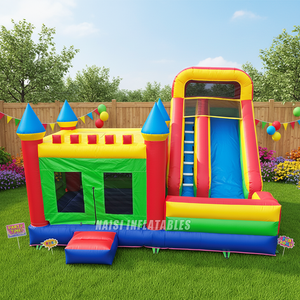 Castillo inflable comercial con tobogán y brincolín para fiestas, ideal para el patio trasero. - Product Image 1