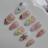 Uñas Postizas Color Azul Hielo, Uñas Acrílicas en Forma de Almendra, Uñas Artificiales Hechas a Mano