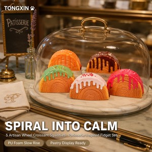 TONGXIN Juguete Antiestrés de Espuma PU Personalizado, 5 Piezas, Diseño de Croissant, Realista, de Subida Lenta, Espiral, para Aliviar el Estrés, Venta al por Mayor, OEM - Product Image 2