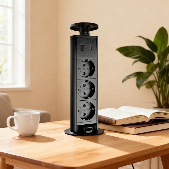 New Design Durable Hand-Lift Tabletop Home Socket EU Standard Schuko Sockets with USB PD20W A+C Ports Optional