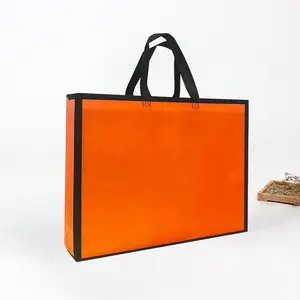 Simple style custom logo print orange black frame hot pressed pp laminated non woven shopping tote bag