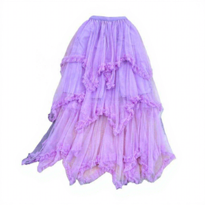 Jupe mi-longue trapèze pour <span class=keywords><strong>femme</strong></span> en mousseline respirante, coupe ajustée, avec ourlet floral et décoration en dentelle, taille naturelle, idéale pour l'automne - Product Image 3