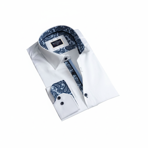 White Inside Blue Paisley Pattern Collar <b>Cuff</b> Detailed Shirt ^en_us:white Inside Paisley Men's Shirt - Product Image 2