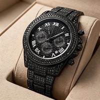 Jam Tangan Kronograf Pria GMS Bestseller Bahan Stainless Steel Bertabur Bintang dan Berlian dengan Kalender dan Tiga Sub-dial Tahan Air
