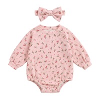 Combinaison côtelée à imprimé cerise pour bébé fille, tenue mignonne pour le printemps et l'automne, pour nouveau-né