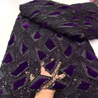 Tissu en velours vintage écologique de luxe avec dentelle, paillettes et perles brodées pour robes, sacs et chaussures sexy