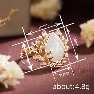 Anello A005 con Opale, Oro Massiccio 18K Placcato Oro Rosa, Gemma Taglio a Pera, Design a Pianta, Gioiello Raffinato da Donna per Fidanzamento - Product Image 4