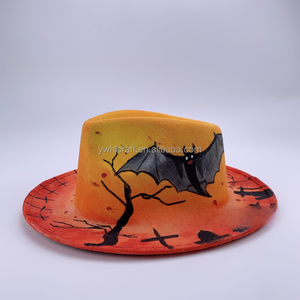 Sombrero de Vaquero de Gamuza con Diseño de Calabaza, Fantasma y <span class=keywords><strong>Araña</strong></span> Pintados a Mano para <span class=keywords><strong>Halloween</strong></span>, Decoración Festiva para Fiestas - Product Image 6