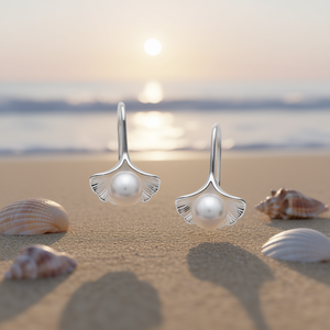 Orecchini Pendenti con Perle Coltivate in Oro Bianco, Argento 925, Design Minimalista a Forma di Pianta con Incastonatura a Castone, per Uso Quotidiano Femminile - Product Image 2