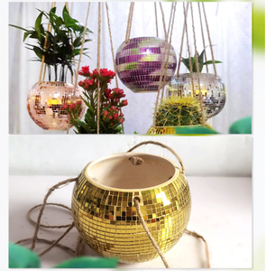 <span class=keywords><strong>Pot</strong></span> <span class=keywords><strong>de</strong></span> fleurs boule disco en gros avec corde en coton macramé à faire soi-même, <span class=keywords><strong>pot</strong></span> suspendu auto-arrosant, cadeau unique et brillant - Product Image 5