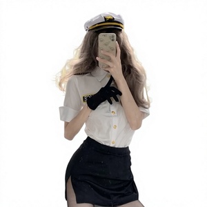 2025 Costume Sexy da Poliziotta e Hostess, Set Elasticizzato Aderente in Poliestere per Giochi di Ruolo, Top, Gonna e Cappello - Product Image 1