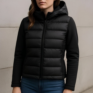 Veste matelassée unisexe noire à capuche zippée, manteau d'hiver décontracté, coupe régulière, polyester, coupe-vent, design slim, coupe régulière - Product Image 1