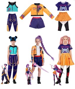 Disfraz de Cazador de Demonios Unisex para Niños y Niñas, Conjunto de Cosplay de Halloween, Uniforme de Actuación Escénica Rumi Mira Zoey con Peluca Negra y Roja - Product Image 1