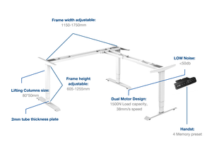 Điện 3 Chân Ngồi Đứng Bàn Hình Chữ L Điều Chỉnh Chiều Cao Góc Bàn Khung Động Cơ Kép - Product Image 6