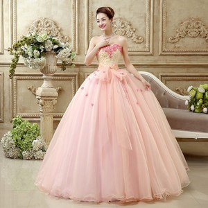 Robe de soirée longue rose sans bretelles, en laine, avec perles, taille naturelle, volants, respirante, dos lacé, longueur ras du sol - Product Image 1