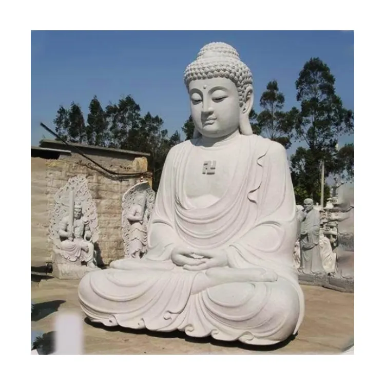 Moderna decoración del jardín al aire libre blanco de mármol de piedra tallada Gautam Buda estatua en venta