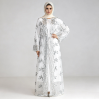 Weißes Pailletten-Besticktes Pfingstrosen-Open-Cardigan mit Quastengürtel, Netz-Patchwork, Rüschen und Rundhalsausschnitt - Elegantes Damenkleid für Alltag und Freizeit
