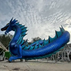 Escultura de dragão grande em fibra de vidro L56m, estátua de paisagem de dragão grande, grande projeto personalizado para parque paisagístico