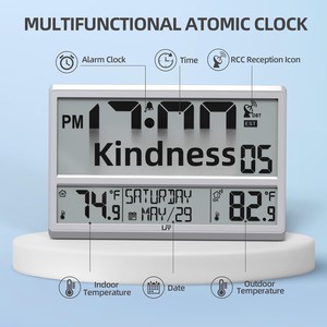 Horloge atomique LFF au design classique, chiffres de 45 pouces, horloge murale, température intérieure, n'a jamais besoin d'être réglée, fonctionne sur piles, date et heure - Product Image 3