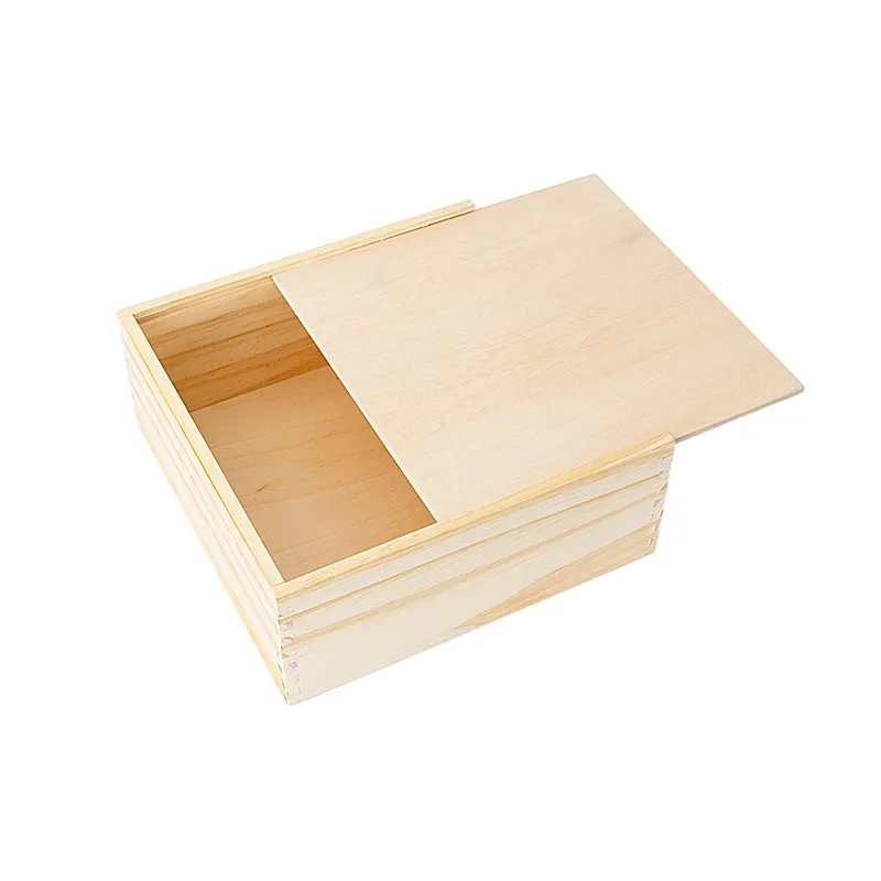 Factory custom Pine Wood gift Box with sliding lid Packaging Box