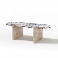 Table en pierre de style Wabi Sabi avec texture en béton KUMUSI, matériau en travertin, design minimaliste de qualité, table de salon, table à manger