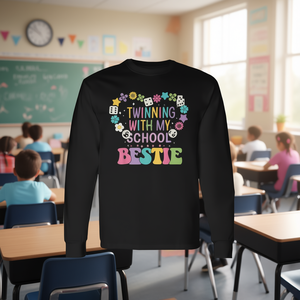 T-shirt à manches longues assorti pour jumelles d'école, avec inscription « Twinning With My School Bestie » - Product Image 3