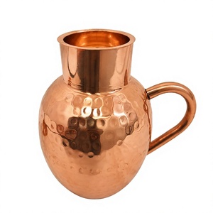 Jarra de Cobre Martillado Hecha a Mano con Asa, Jarra de Agua Retro de Forma Redonda, Jarra 100% de Cobre Puro, Jarra Decorativa de Metal - Product Image 1