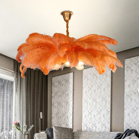 Lustre de salon en cuivre avec plumes d'autruche, design de luxe pour chambre à coucher, décoration de restaurant, luminaire de plafond