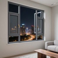 Ventana y puerta abatible de aleación de aluminio triturado por calor de alta calidad, ventana abatible de aluminio de doble vidrio con pantalla