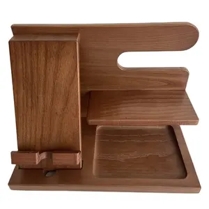 Natuur Hout Telefoon Docking Station Sleutelhouder Portemonnee Horloge Organizer Stand Display Natuurlijke Houten Mobiele Telefoon Standhouder Tafel