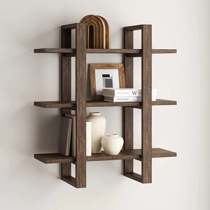 Étagère de rangement en bois minimaliste moderne pour salon, étagère murale multi-niveaux en bois massif - Product Image 1