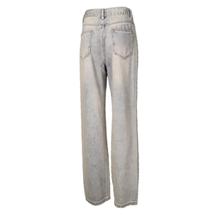Jeans a Vita Alta e Gamba Dritta da Donna, 100% Cotone Organico, Lavaggio Vintage, Ricamo 3D e Strass - Product Image 3