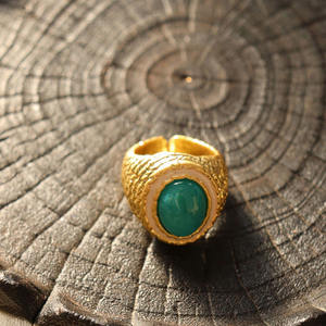 Parures de bijoux en laiton plaqué or de style français traditionnel, pierres turquoise naturelles, bagues, colliers, boucles d'oreilles pour femmes - Product Image 5