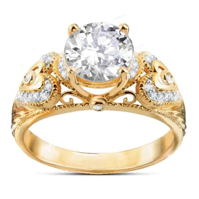 Hot Sale Engagement wedding ring big diamond rings jewelry women cheap price 18k gold Color ring