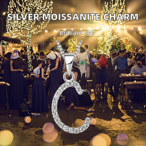 Pendentif en forme d'étoile classique en argent sterling 925 plaqué rhodium avec lettre et moissanite pour femme, sans droits de douane, avec chaîne à maillons - Product Image 2