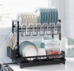 Organizador de almacenamiento de cocina, estante de secado de platos con bandeja escurridora y soporte para cubiertos - Product Image 5