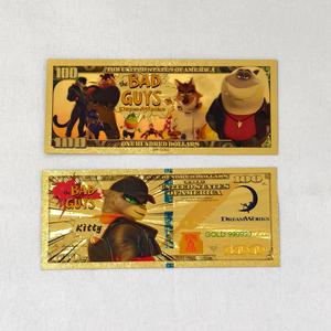 Lot de 8 billets de banque en feuille d'or <span class=keywords><strong>Bad</strong></span> Guys, style 100$, carte de collection de dessin animé, souvenir, cadeau - Product Image 5