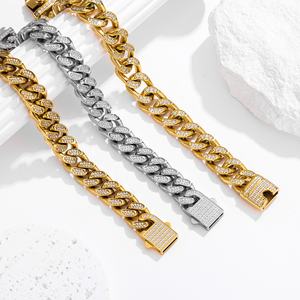 Pulsera de Eslabones Cubanos para Hombre, Chapada en Oro, Acero Inoxidable 316, Joyería Hip Hop Iced Out Bling Estilo Rapper con Cadena de Piedras de Zirconia - Product Image 3